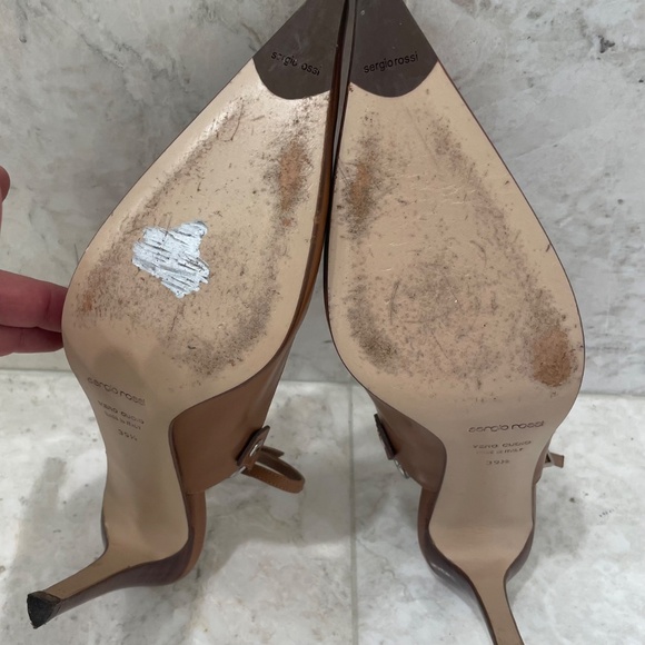 SERGIO ROSSI {39.5} Heels Slingback Leather Stiletto Tobacco Brown - Picture 10 of 12
